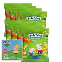Zestaw BoboVita Bio Chrupeczki kukurydziane delikatnie marchewkowe, 8 x 20 g + Gra Memory "Odkryj zawody z Peppą"