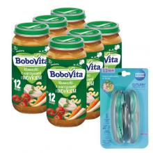 Zdjęcie produktu - Zestaw BoboVita Kluseczki z warzywami i indykiem po 12 miesiącu, 6 x 250 g + Canpol Babies Zestaw sztućc&oacute;w w etui, 1 szt.