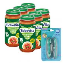 Zestaw BoboVita Pasta z pomidorami, szynką i papryką po 15. miesiącu, 6 x 250g + Canpol Babies Zestaw sztućc&oacute;w w etui, 1 szt.