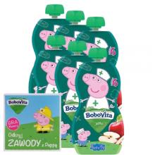 Zestaw BoboVita Peppa Pig Mus jabłko 6m+, 6 x 100 g + Gra Memory "Odkryj zawody z Peppą"