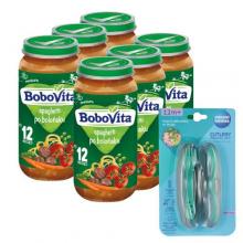 Zestaw BoboVita Spaghetti po bolońsku po 12 miesiącu, 6 x 250 g + Canpol Babies Zestaw sztućc&oacute;w w etui, 1 szt.
