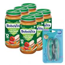 Zestaw BoboVita Warzywa z kurczakiem w pomidorach po 12 miesiącu, 6 x 250 g + Canpol Babies Zestaw sztućc&oacute;w w etui, 1 szt. 