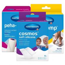 Zestaw dla maluszka - MEDICOMP 7,5cm x 7,5cm kompresy jałowe, 5x2szt. + Cosmos soft silicone Plastry, 8szt. + Peha-haft Bandaż samomocujący 6cm x 4m, 1 sztuka
