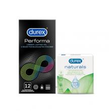 Zestaw DUREX PERFORMA Prezerwatywy z żelem, 12 sztuk + DUREX Naturals Prezerwatywy, 3 szt.