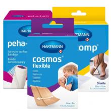 Zestaw ekonomiczny - MEDICOMP 7,5cm x 7,5cm kompresy jałowe, 5x2szt. + Peha-haft Bandaż samomocujący 6cm x 4m, 1 sztuka + Cosmos flexible 6cm x 1m Plaster elastyczny