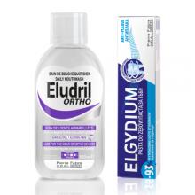 Zestaw ELGYDIUM ANTI-PLAQUE pasta do zęb&oacute;w, 75 ml + Eludril ORTHO Płyn do płukania jamy ustnej, 500 ml
