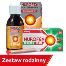 Zestaw Nurofen dla dzieci Forte truskawkowy, 150ml + Nurofen Express Forte, 30 kapsułek