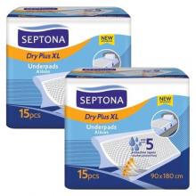 Zdjęcie produktu - Zestaw SEPTONA Dry Plus Podkłady higieniczne XL 90x180cm, 2 x 15 szt.
