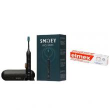 Zestaw Smiley ProWhite Szczoteczka Soniczna (czarny) + Etui + ELMEX Pasta do zęb&oacute;w przeciw pr&oacute;chnicy - 75 ml