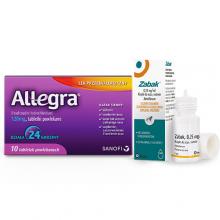 Zestaw ZABAK 0,25 mg/ml Krople do oczu na alergię, 5ml + ALLEGRA 120mg Lek przeciwalergiczny, 10tabl.