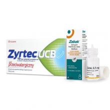 Zestaw ZABAK 0,25 mg/ml Krople do oczu na alergię, 5ml + ZYRTEC UCB 10mg Lek przeciwalergiczny, 10tabl.