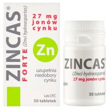 Zdjęcie produktu - Zincas Forte 27mg - 50 tabletek