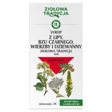 Zdjęcie produktu - Ziołowa Tradycja Syrop z lipy, bzu czarnego, wierzby i dziewanny, 125 g
