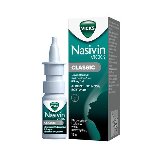 Miniaturka artykułu -  Nasivin Vicks Classic Aerozol na zatkany nos, 10 ml - lek na katar dla dorosłych i dzieci 6+