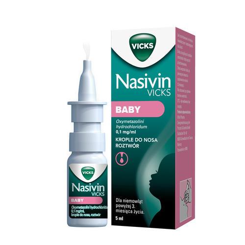 Miniaturka artykułu - Nasivin Vicks Baby Krople na zatkany nos, 5 ml - lek udrażniający nos dla dzieci 3m+