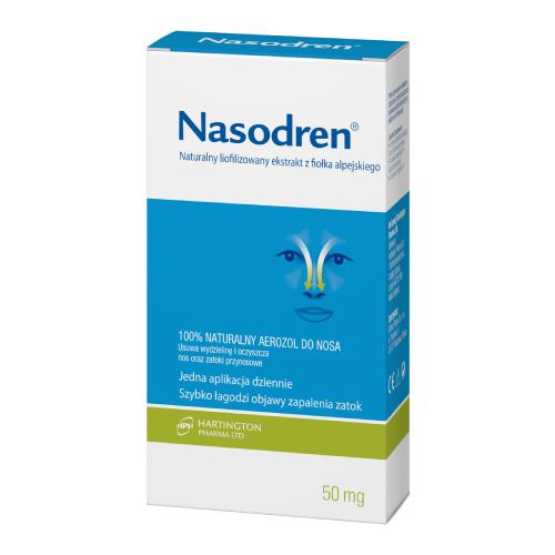 Miniaturka artykułu - NASODREN aerozol do nosa 50mg, 1 opakowanie
