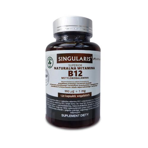 Miniaturka artykułu - SINGULARIS Superior Naturalna witamina B12 Metylokobalamina 990&mu;g + BioPerine 1mg, 120kaps.