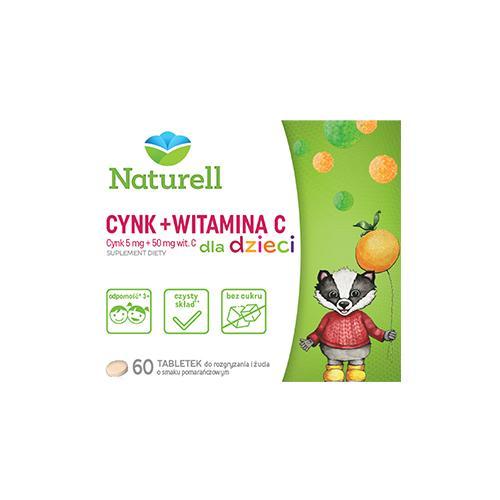 Miniaturka artykułu - Naturell Cynk + Witamina C dla dzieci, 60 tabletek do żucia BRAK TEKTUROWEGO OPAKOWANIA