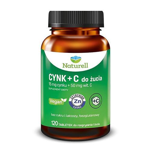 Miniaturka artykułu - NATURELL Cynk + Witamina C tabletki do rozgryzania i żucia, 120szt. USZKODZONE / BRAK ZAKRĘTKI