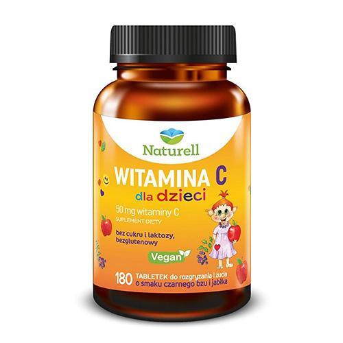 Miniaturka artykułu - NATURELL Witamina C dla dzieci, 180 tabletek KR&Oacute;TKA DATA 01.08.2026