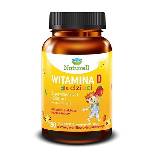 Miniaturka artykułu - NATURELL Witamina D dla dzieci, 180tabl. KR&Oacute;TKA DATA 01.10.2026