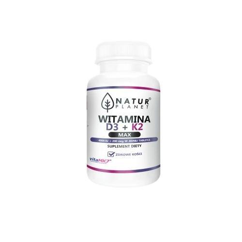 Miniaturka artykułu - NaturPlanet Witamina K+D3 Max, 120 tabl. KR&Oacute;TKA DATA 30.09.2026