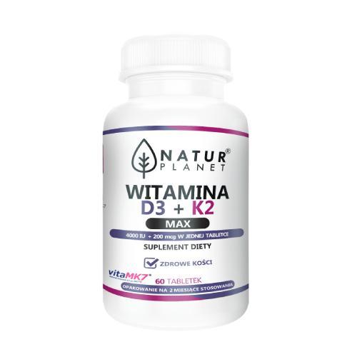 Miniaturka artykułu - NaturPlanet Witamina K+D3 Max, 60tabl. KR&Oacute;TKA DATA 30.09.2026