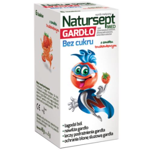 Miniaturka artykułu - NATURSEPT MED GARDŁO lizaki bez cukru smak truskawkowy, 6szt. USZKODZONE OPAKOWANIE