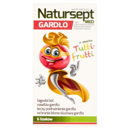 Miniaturka artykułu - NATURSEPT MED GARDŁO Lizaki tutti-frutti, 6 lizaków USZKODZONE TEKTUROWE OPAKOWANIE 