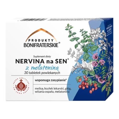 Miniaturka artykułu - Produkty Bonifraterskie Nervina na Sen z melatoniną, 30 tabl. powl.