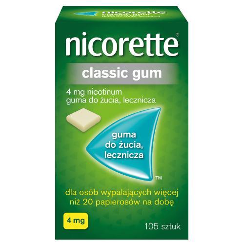 Miniaturka artykułu - NICORETTE Classic Gum 4mg - 105 sztuk USZKODZONE OPAKOWANIE