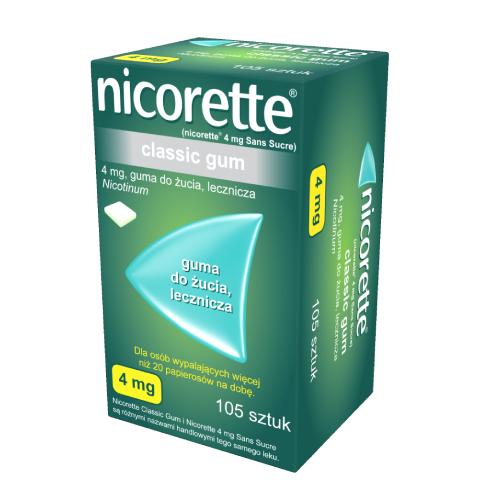 Miniaturka artykułu - Nicorette Classic Gum Guma do żucia lecznicza 4 mg, 105 sztuk