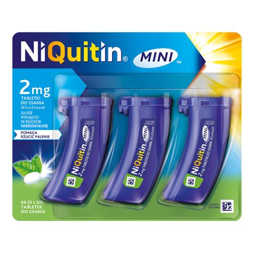 Miniaturka artykułu - NIQUITIN MINI 2 mg Tabletki do ssania, 3 x 20 szt.