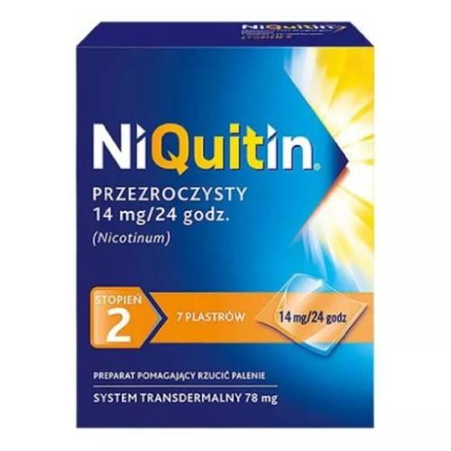 Miniaturka artykułu - NiQuitin Przezroczysty Plastry transdermalne 14 mg/24 h (78 mg), 7 sztuk