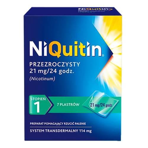 Miniaturka artykułu - NiQuitin Przezroczysty Plastry transdermalne 21 mg/24 h (114 mg), 7 sztuk