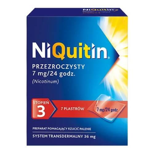 Miniaturka artykułu - NiQuitin Przezroczysty Plastry transdermalne 7 mg/24 h (36 mg), 7 sztuk