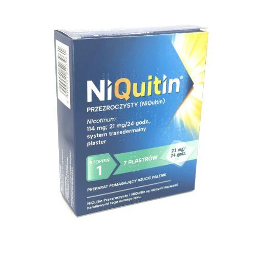 Miniaturka artykułu - NiQuitin Przezroczysty plaster 114 mg; 21 mg/24 godz. system transdermalny, 7 szt.