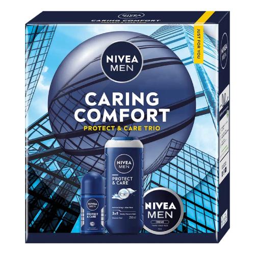 Miniaturka artykułu - Nivea Men Zestaw Caring Comfort Protect & Care dla mężczyzn (Żel pod prysznic, 250 ml + Antyperspirant, 50 ml + Krem 3w1, 75 ml)