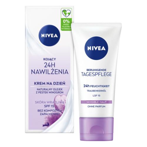 Miniaturka artykułu - NIVEA 24h Nawilżenia Kojący krem na dzień SPF15, 50ml