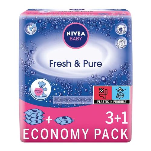 Miniaturka artykułu - NIVEA BABY Fresh & Pure Chusteczki dla niemowląt, 4 x 63 szt.