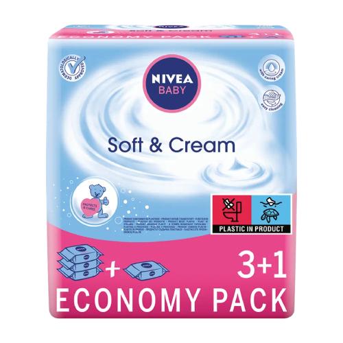 NIVEA BABY Soft & Cream Chusteczki dla niemowląt, 4 x 63 szt.
