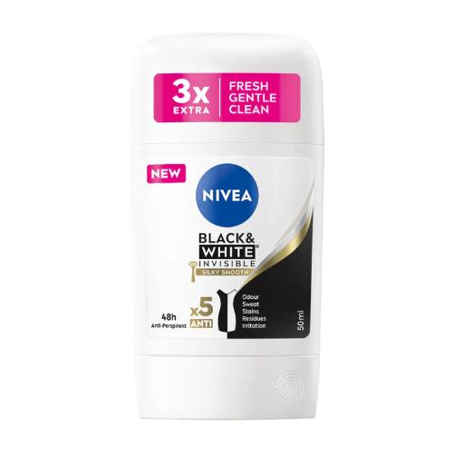 Miniaturka artykułu - NIVEA Black & White Invisible Silky Smooth Antyperspirant w sztyfcie, 50 ml