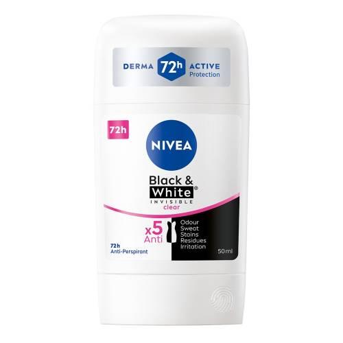 Miniaturka artykułu - Nivea Black&White Invisible Clear Antyperspirant w sztyfcie dla kobiet, 50 ml