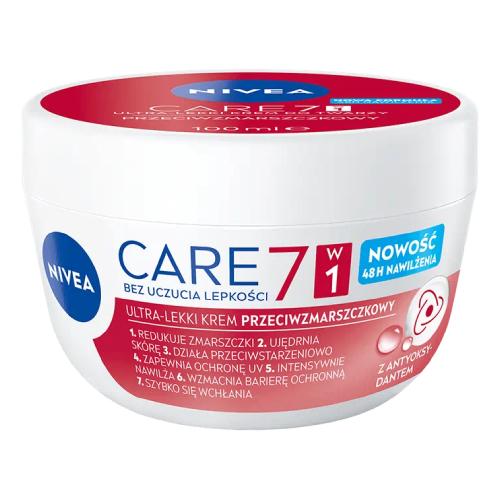 Miniaturka artykułu - NIVEA Care 7w1 Przeciwzmarszczkowy lekki krem do twarzy, 100 ml