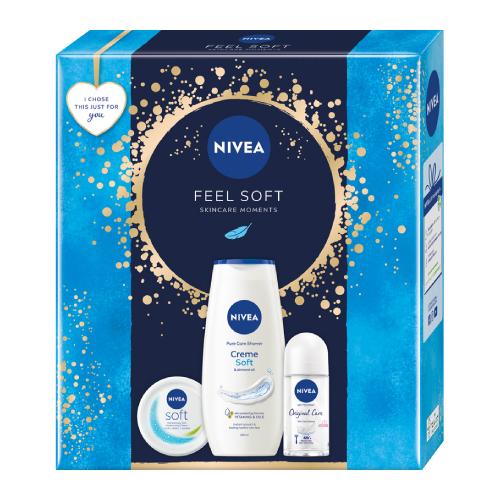 Miniaturka artykułu - NIVEA Feel Soft Zestaw antyperspirant roll-on, 50ml + krem intensywnie nawilżający, 100ml + żel pod prysznic, 250ml