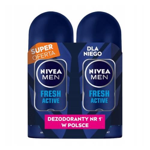 Miniaturka artykułu - Nivea Men Fresh Active Antyperspirant roll-on, 2 x 50 ml