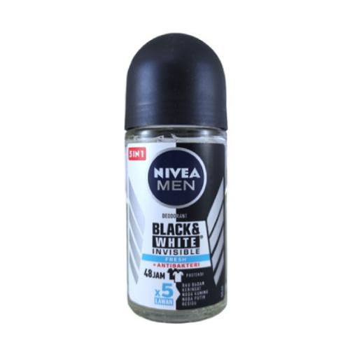 Miniaturka artykułu - NIVEA MEN Black&White Invisible Fresh + AntiBakteri roll-on Antyperspirant w kulce dla mężczyzn, 50ml
