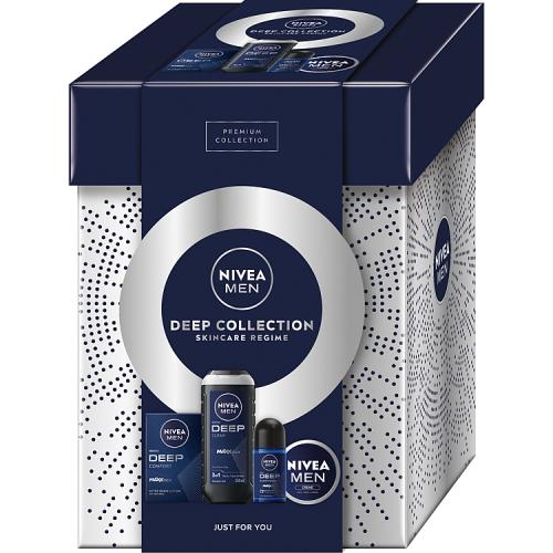 Miniaturka artykułu - Nivea Men Deep Collection Zestaw prezentowy dla mężczyzn Woda po goleniu, 100 ml + Krem do ciała, twarzy i rąk, 75 ml + Antyperspirant Roll-On, 50 ml + Żel pod prysznic, 250 ml