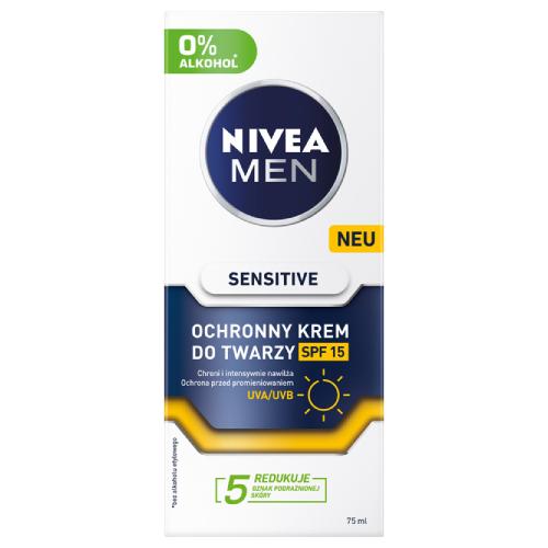 Miniaturka artykułu - NIVEA MEN Sensitive łagodzący krem nawilżający do twarzy SPF15, 75ml