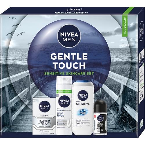 Miniaturka artykułu - Nivea Men Zestaw męskich kosmetyk&oacute;w Gentle Touch Balsam po goleniu, 100 ml + Pianka do golenia, 200 ml + Żel pod prysznic 3w1, 250 ml + Antyperspirant Roll-On, 50 ml